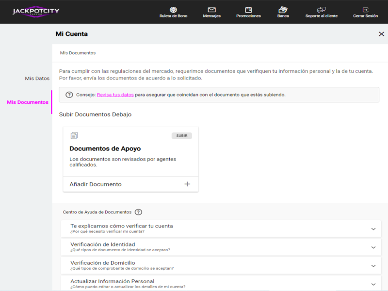 ¿Cómo verificar tu cuenta de JackpotCity?